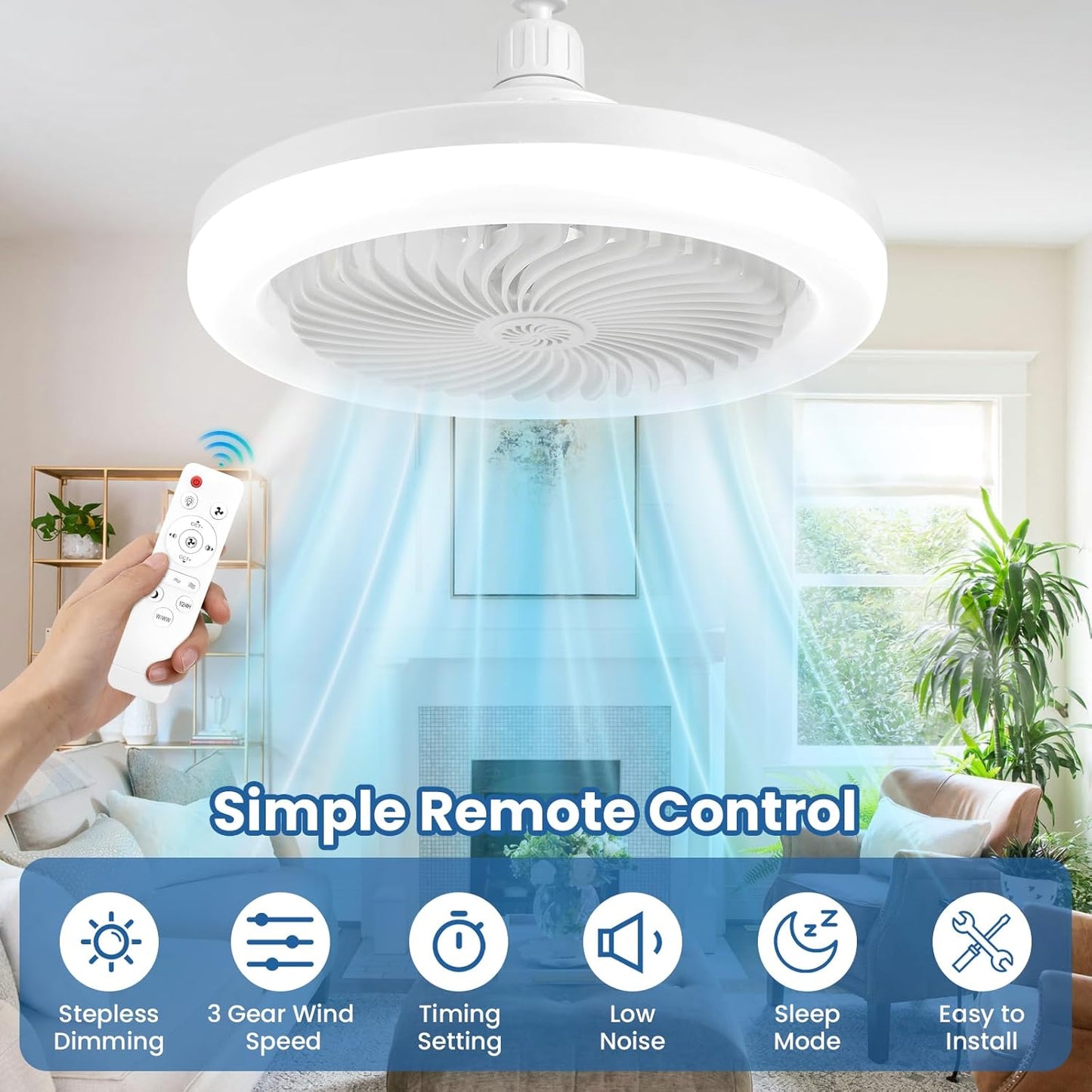 Lampe Ventilateur de Plafond LED avec Télécommande